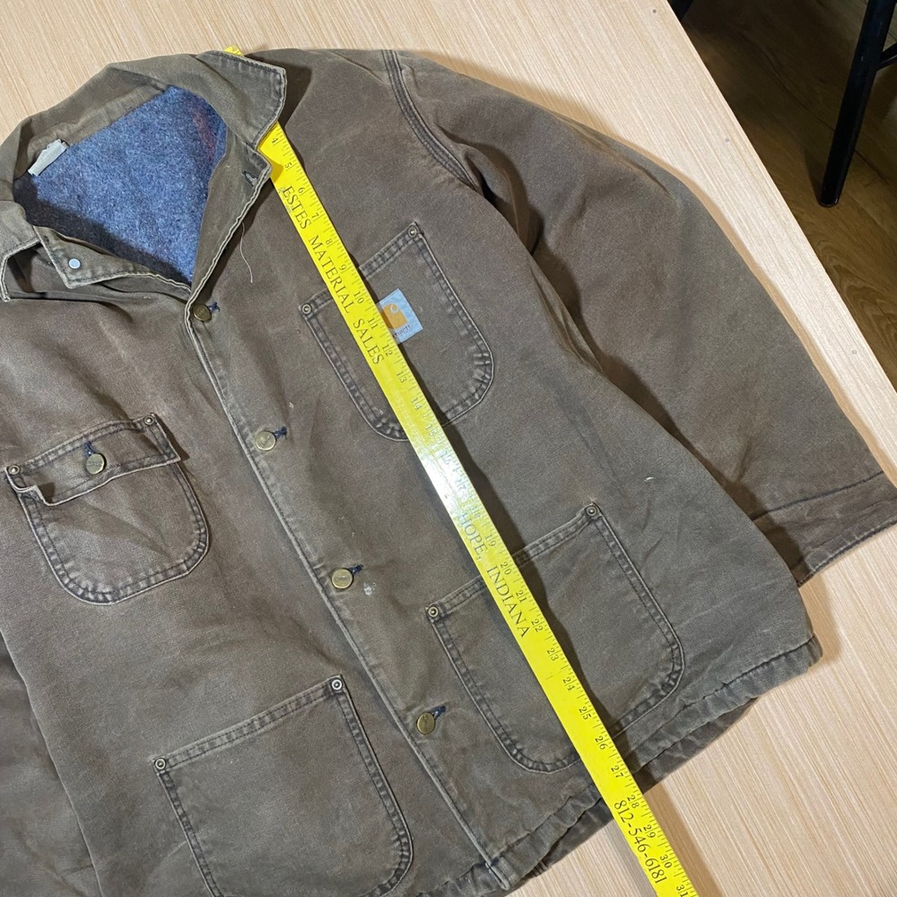 Vintage Carhartt Chore Coat Brown Duck Canvas Blanket Lined Distressed Jacket - Picture 2 of 5